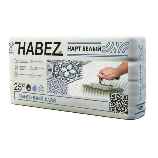 Клей плиточный морозостойкий Habez-Gips "НАРТ БЕЛЫЙ", 25 кг, Россия