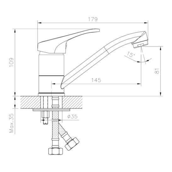 Смеситель для мойки латунный однорычажный с коротким изливом, DR21012, DecoRoom