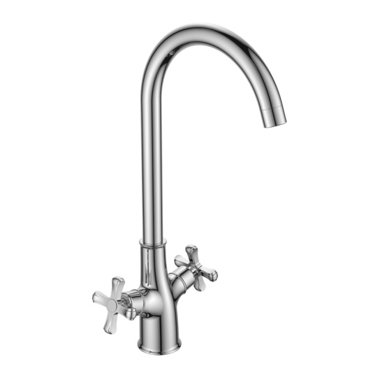 Смеситель для мойки латунный двухвентильный с высоким изливом, DR52028, DecoRoom