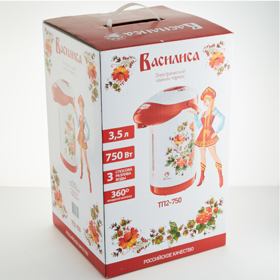 Чайник-термос (термопот) Василиса ТП2-750 Узоры, 3,5 л, белый/красный