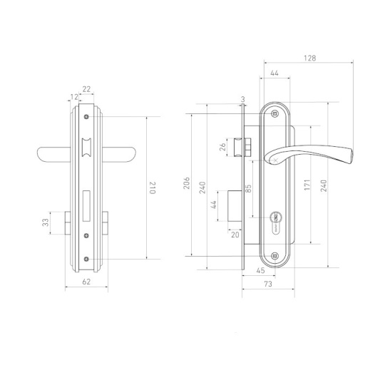 Замок врезной 85 мм, 1 ригель, "НОМОС 3В4-1.03.04" хром, Булат, Китай