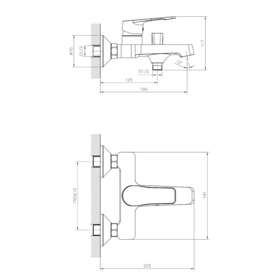 Смеситель для ванны латунный однорычажный с коротким изливом, DR23036, DecoRoom