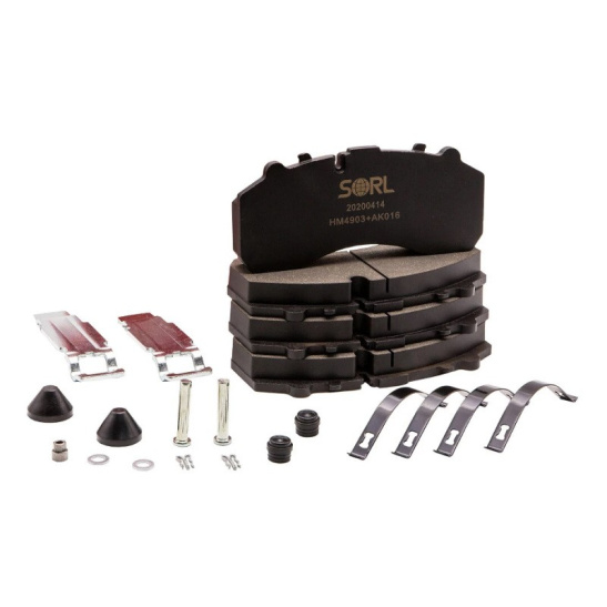 HM4903+AK016 Колодки тормозные дисковые (комплект 4 шт. + аксессуары) КАМАЗ-5490 ("SORL") (замена KNORR BREMSE K046771K50, K046772K50, WVA 29087 / 29108, 29087)