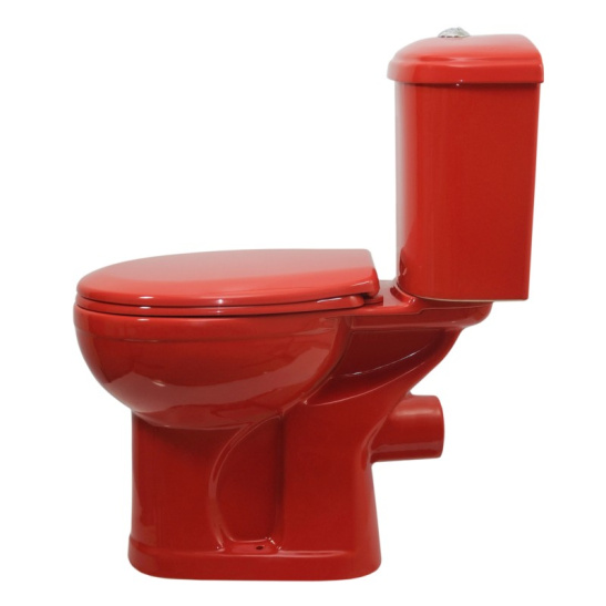 Унитаз-компакт Оскольская керамика Дора-Антивсплеск красный горизонтальный выпуск, однорежимная арматура, нижний  подвод, сиденье
