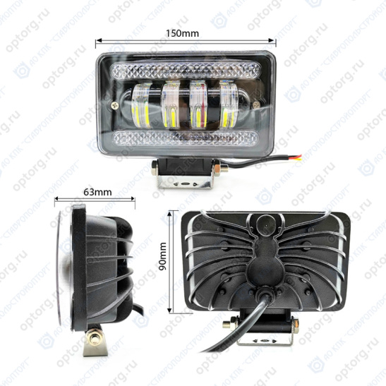 Фара светодиодная, 2 режима (12/24B.) ("WL-700") 66Вт, 7800Лм, линза, противотуманная фара или ДХО, рассеиваемый/ближний свет, прямоугольная, пылевлагозащищенная IP67, алюмин. корпус, OFF-Road