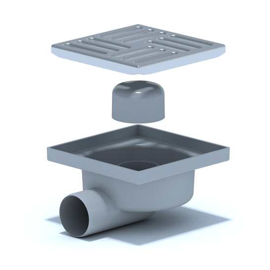 ТРАП ПП (ТА 5112) Д.50 горизонтальный решетка нерж. сталь 150х150 выход 50мм (арт. 11393) (АНИ ПЛАСТ)