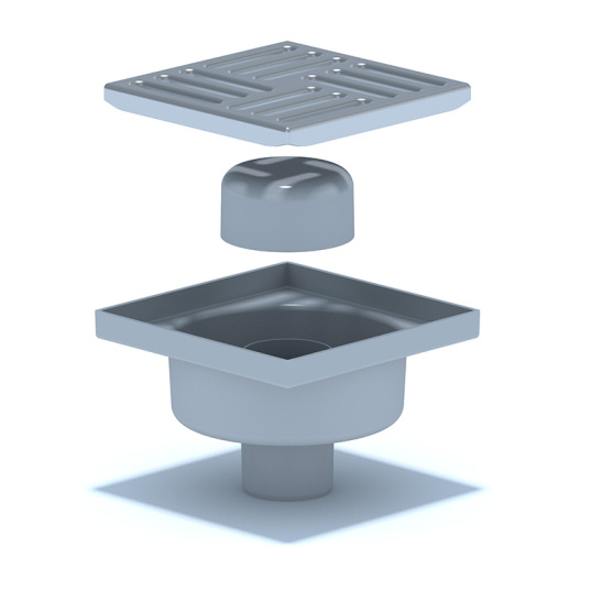 ТРАП ПП (ТА 5212) Д.50 вертикальный решетка нерж. сталь 150х150 выход 50мм (арт. 11396) (АНИ ПЛАСТ)