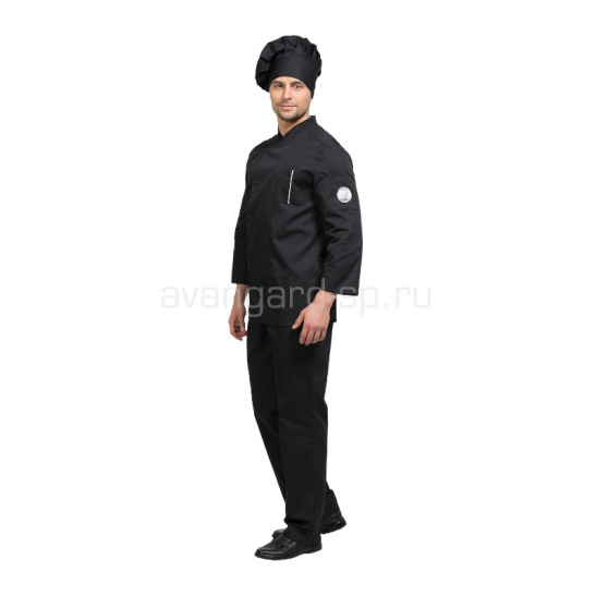 Костюм шеф-повара мужской "Нэро" р.44-46(88-92) рост5/6(182-188), блуза/брюки/колпак, цв.черный