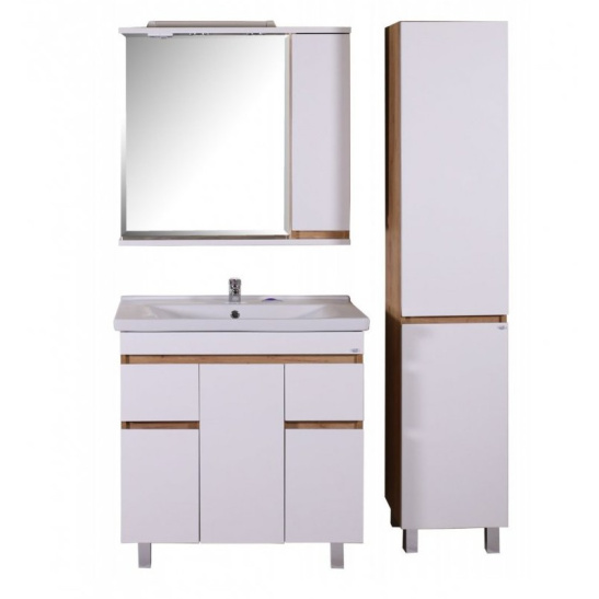 Зеркало "Марко/Варна 80 (арт. 10477)", 744x800x145 мм, белый/дуб, с полочкой