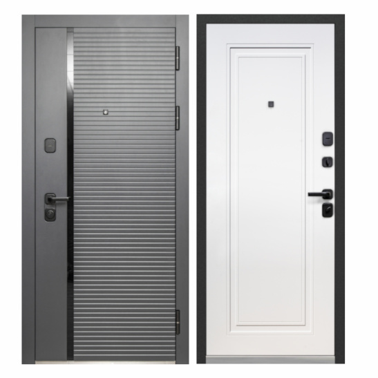 Дверь металлическая  LUXOR 2МДФ Горизонталь НЕО 960 правая  (МДФ сатин графит/МДФ белый) "Феррони" Россия