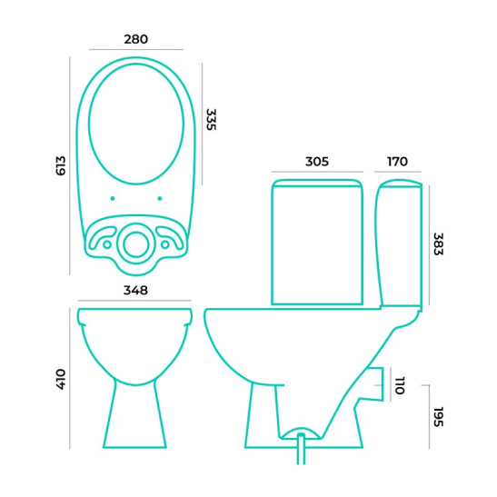 Унитаз-компакт GESSO Фобос home de luxe, УТ-00016056, горизонтальный выпуск, двухрежимная арматура, нижний  подвод, сиденье