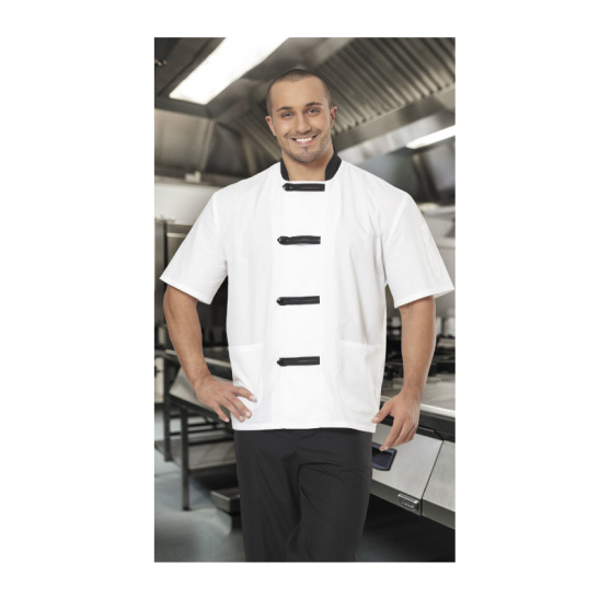 Костюм повара мужской "Азия" р.48-50(96-100) рост3/4(170-176), блуза/брюки, цв.белый с черной отделкой