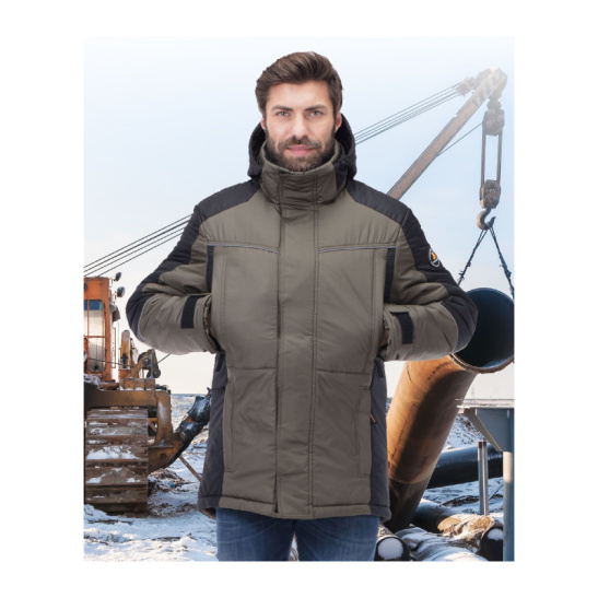 Куртка утепленная мужская "Корсар", удлиненная, р. 56-58 (112-116) рост 5/6 (182-188), хаки с черной отделкой