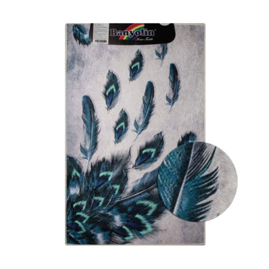 00839 КОВРИК в ванную "СИНИЕ ПЕРЬЯ" одинарный 55*90 см Турция