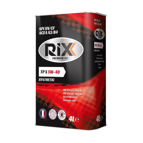 Масло моторное RIXX TP X  SAE 5W40, 4 л, API SN/CF, синтетическое, (ACEA A3/B4)