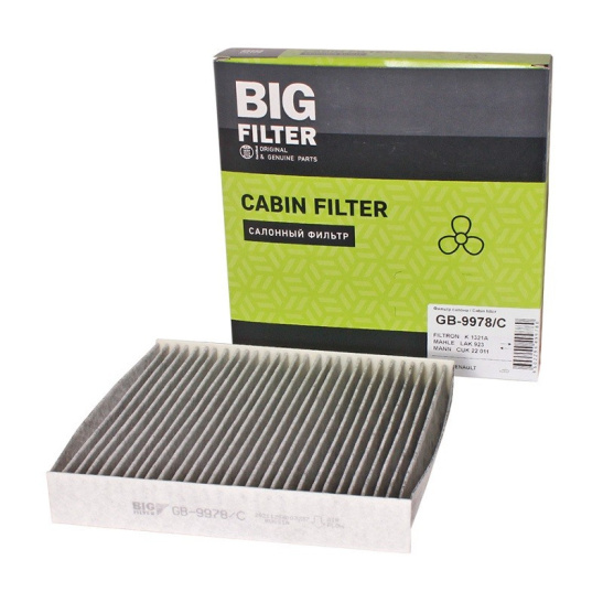GB-9978/C Элемент фильтра воздушного салонный угольный ("BIG FILTER") LADA Vesta, X-RAY ; RENAULT Logan II, Sandero II, Duster II, Arkana, Clio IV
