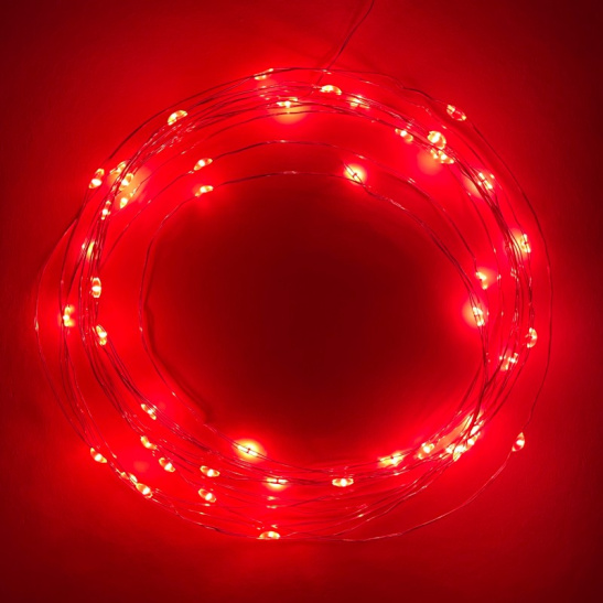 Гирлянда светодиодная ЭРА "Нить"  3хАА (ENIN-5NR) 50 LED, 5 м, красный, IP20
