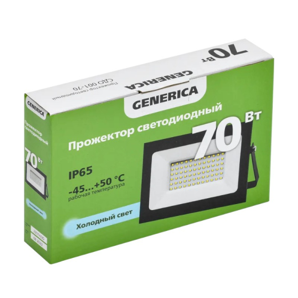 Прожектор GENERICA СДО 001-70 70W черный 6500К 5600Лм светодиодный IP65, LPDO501-070-65-K02-G