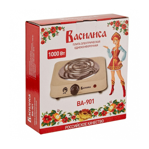 Плита электрическая 1-конфорочная Василиса ВА-901, 1000 Вт, бежевая