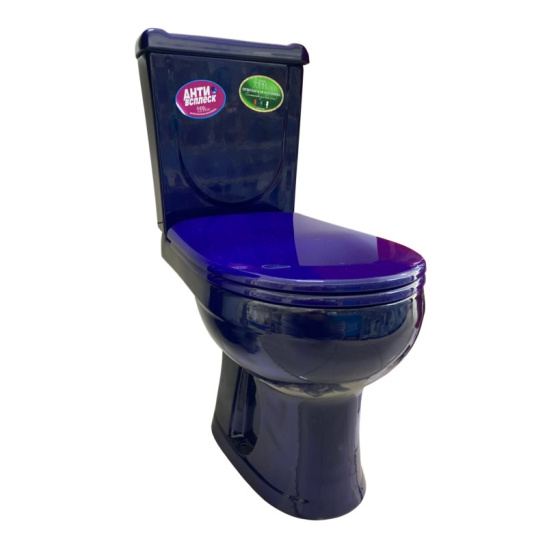 Унитаз-компакт Оскольская керамика Ирида синий горизонтальный выпуск, однорежимная арматура, нижний  подвод, сиденье