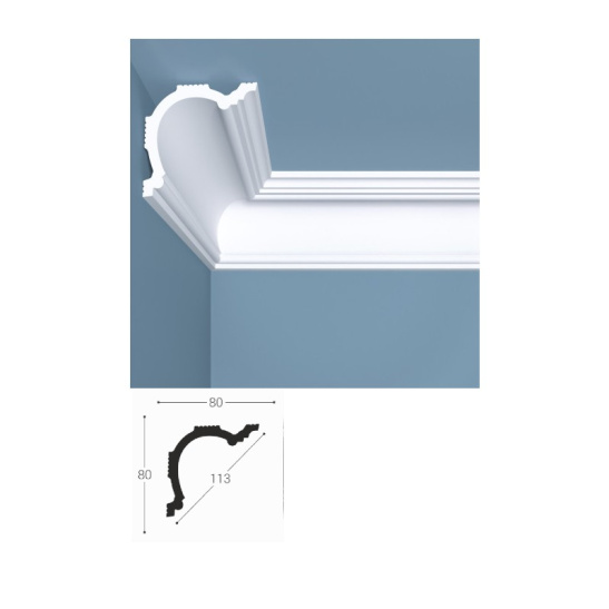 Карниз потолочный 80x80x2000 мм, белый, XPS К1, bello-deco