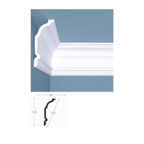 Карниз потолочный 140x60x2000 мм, белый, XPS К2, bello-deco