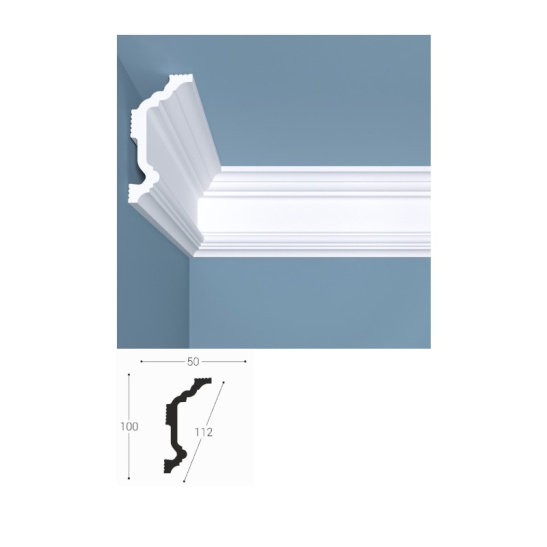 Карниз потолочный 100x50x2000 мм, белый, XPS К4, bello-deco