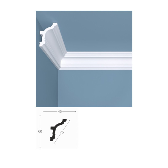 Карниз потолочный 60x45x2000 мм, белый, XPS К9, bello-deco