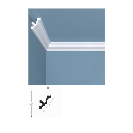 Карниз потолочный 35x30x2000 мм, белый, XPS К11, bello-deco