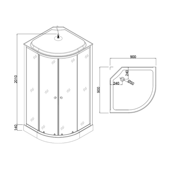 Душевая кабина 900x900x2150 мм, Hydroom HD-KU9090LB2 LOW, Китай