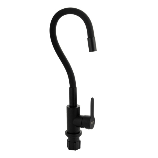 Смеситель для мойки из нержавеющей стали однорычажный с гибким изливом, черный, 9318, BRIMIX, Санакс