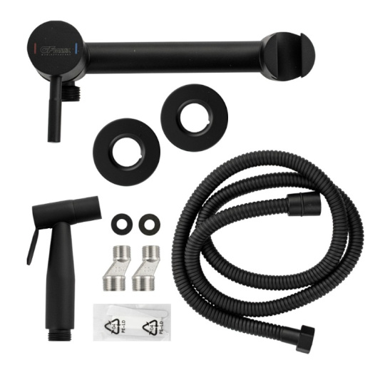 Смеситель с гигиеническим душем из нержавеющей стали однорычажный, черный, 2448, GFmark, Санакс