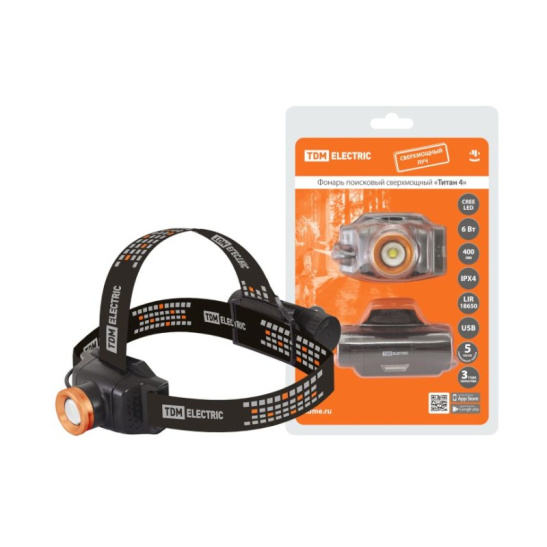 Фонарь TDM "Титан 4" налобный 1 CREE LED аккум., SQ0350-0064