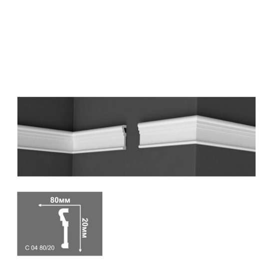 Молдинг 80x20x2000 мм, экструдированный, белый, С 04 80/20, Де-Багет