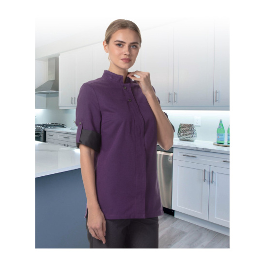 Блуза женская "Панини" р.60-62(120-124) рост3/4(158-164), цв.лиловый с темно-серой отделкой