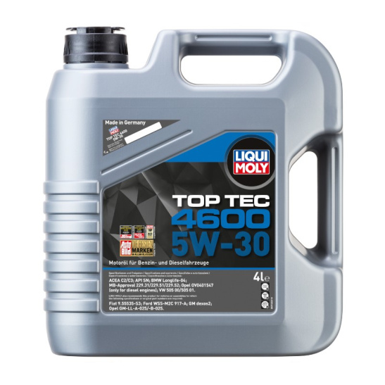 Масло моторное LIQUI MOLY TOP TEC 4600 (3763) C2/C3 SAE 5W30, 4 л, API SN, синтетическое, (двиг. бензиновый, дизельный)