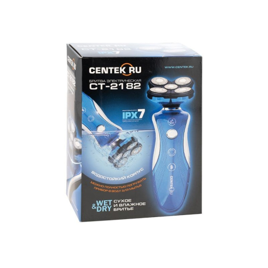 Бритва электрическая CENTEK CT-2182 ротор, 3 Вт, 5 плав. головки, аккумулятор+работа от сети, влажное бритье