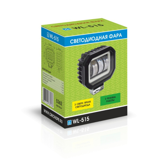 Фара светодиодная, 2 режима (12/24B.) ("WL-515") 24Вт, 3600Лм, линза, противотуманная фара или ДХО - "неоновый обод", рассеиваемый/ближний свет, пылевлагозащищенная IP67, алюмин. корпус, OFF-Road