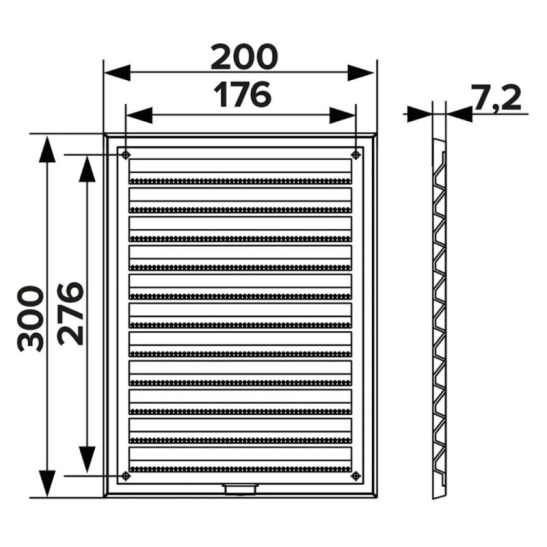 Решетка вентиляционная 200x150 мм, вытяжная, с сеткой, ERA 2015RZN, Россия