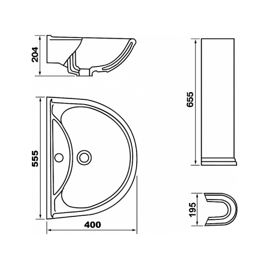 Раковина Престиж 55, с отверстием, с пьедесталом, 550x484 мм, зеленая г. Старый Оскол