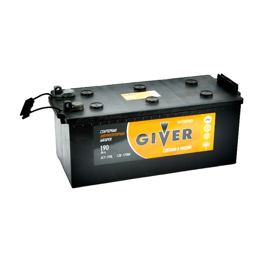 Аккумулятор 6СТ-190 "GIVER HYBRID"зал. узкий рос.пол. болт (гивер) 