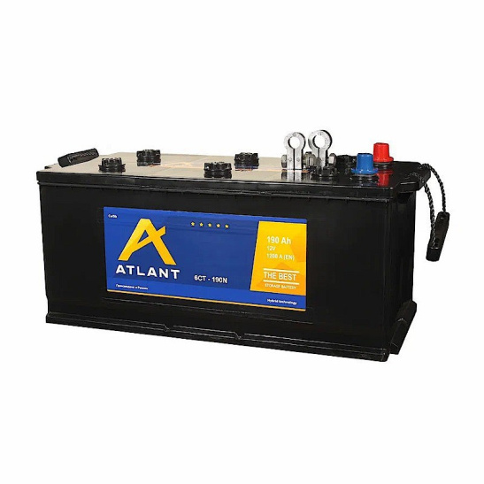 Аккумулятор 6СТ-190N "ATLANT" зал. широкий рос.пол. (г.Курск) (атлант) клем. с перех. под болт 