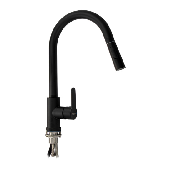 Смеситель для мойки из нержавеющей стали однорычажный с высоким изливом, черный, 9130, МАГНУС, Санакс