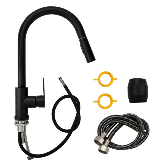 Смеситель для мойки из нержавеющей стали однорычажный с высоким изливом, черный, 9130, МАГНУС, Санакс