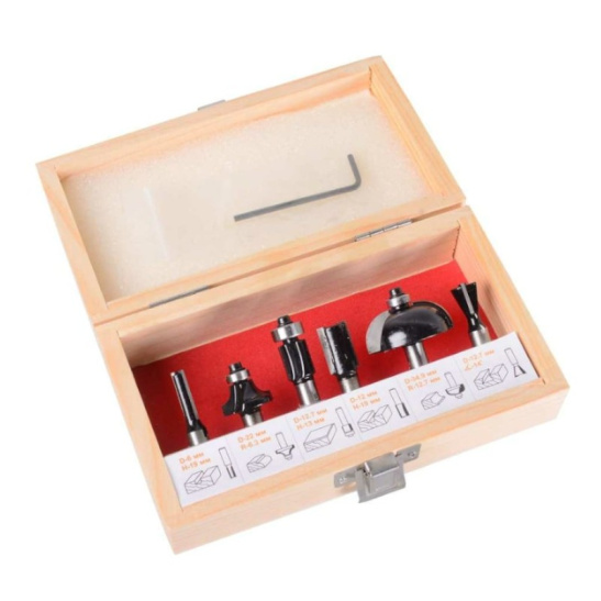 Набор фрез по дереву 6 шт, хвостовик 8 мм, кейс Вихрь 73/10/6/20