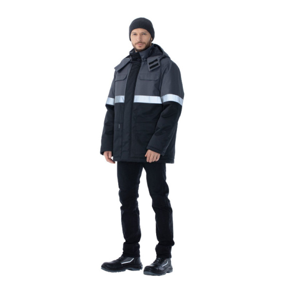 Куртка утепленная мужская "Орион РФ", р. 48-50 (96-100) рост 3/4 (170-176), черный с темно-серой отделкой