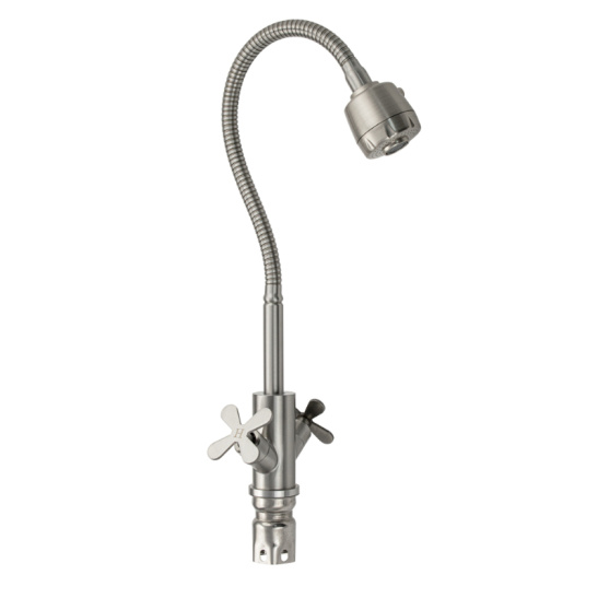 Смеситель для мойки из нержавеющей стали двухвентильный с гибким изливом, 9315, BRIMIX, Санакс