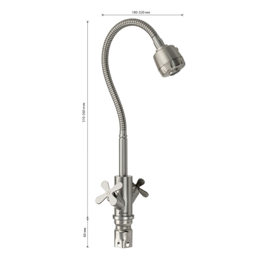 Смеситель для мойки из нержавеющей стали двухвентильный с гибким изливом, 9315, BRIMIX, Санакс