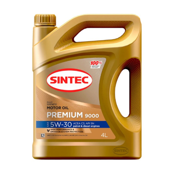Масло моторное Sintec Premium 9000 C3 SAE 5W30, 4 л, API SN, синтетическое, (двиг. бензиновый, дизельный), (пластик. канистра)