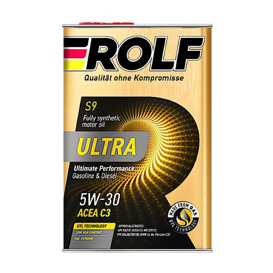 Масло моторное ROLF Ultra C3 SAE 5W30, 4 л, API SN/CF, синтетическое, (двиг. бензиновый, дизельный), (мет. канистра)